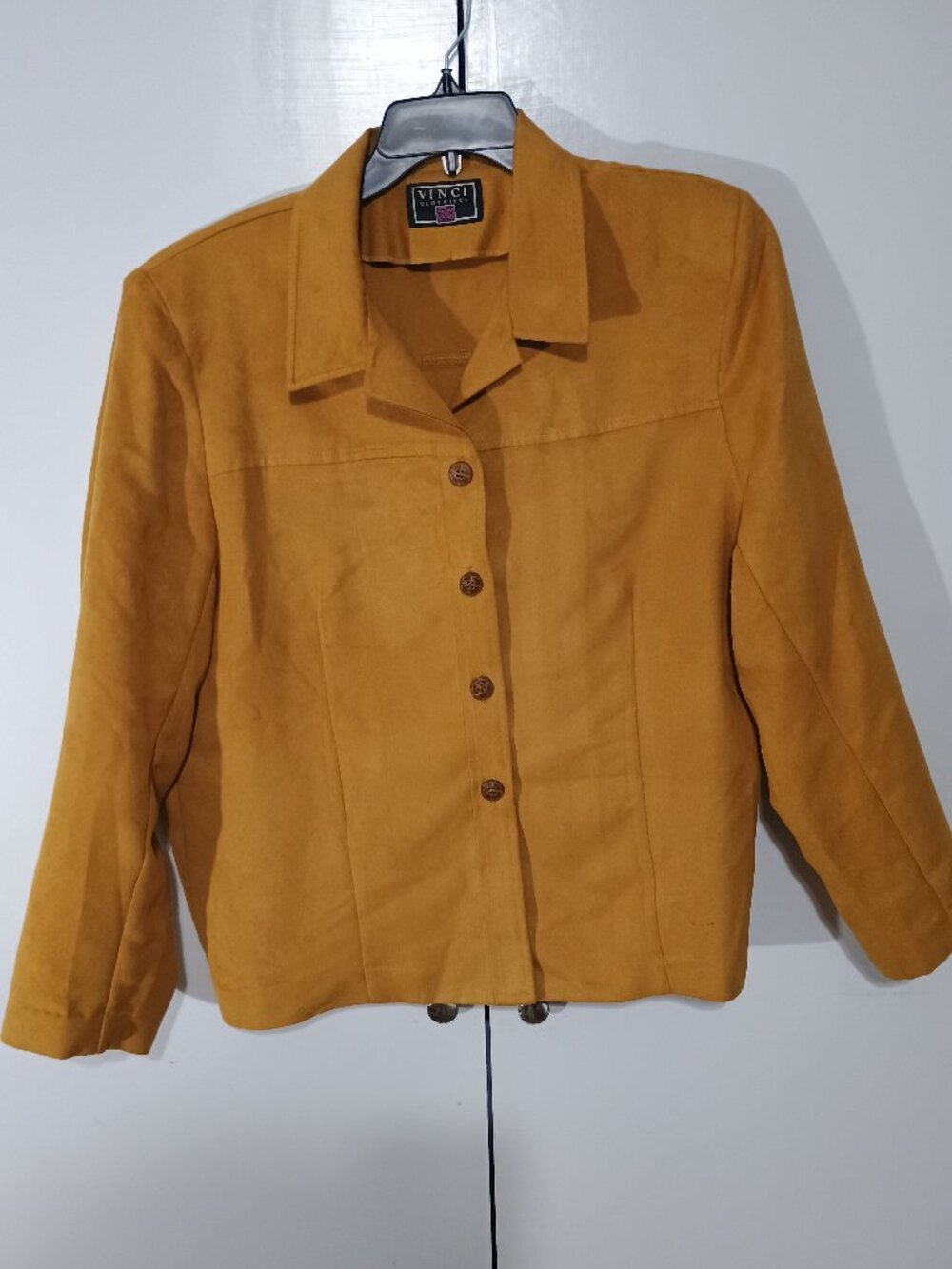 Vinci Clothiers Mustard Faux Suede Button Front Jacket Blazer XL Western Y2K - Picture 2 of 8